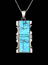Navajo Sterling Silver Cobblestone Inlay Turquoise Pendant