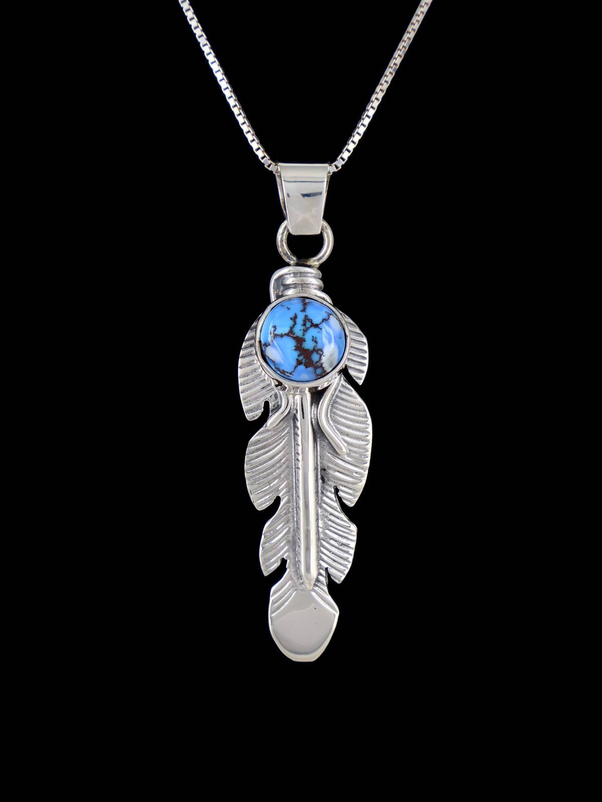 Navajo Crafted Sterling Silver Golden Hill Turquoise Feather Pendant