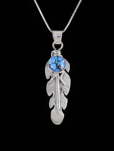 Navajo Crafted Sterling Silver Golden Hill Turquoise Feather Pendant