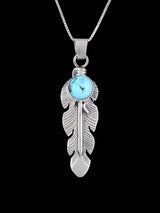 Navajo Crafted Sterling Silver Golden Hill Turquoise Feather Pendant