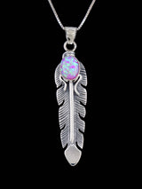 Navajo Crafted Sterling Silver Opalite Feather Pendant