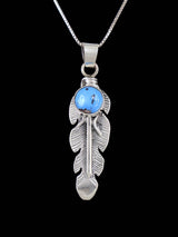 Navajo Crafted Sterling Silver Golden Hill Turquoise Feather Pendant
