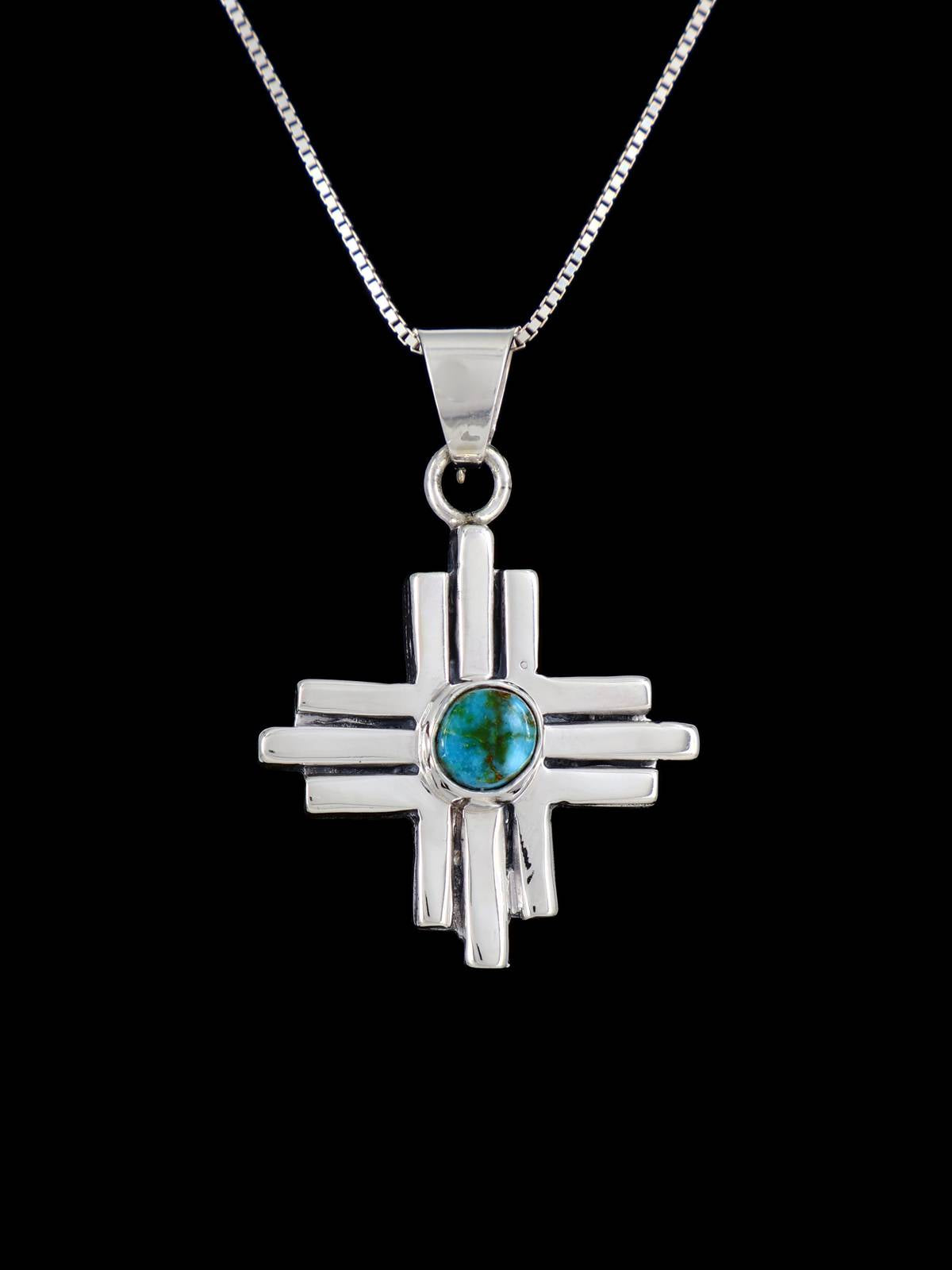Joyería nativa americana colgante Zia turquesa de plata de ley