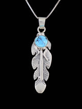 Navajo Crafted Sterling Silver Golden Hill Turquoise Feather Pendant
