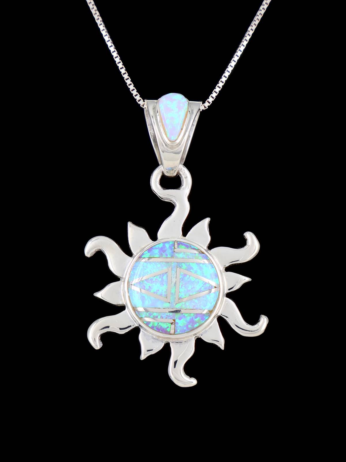 Native American Sterling Silver Opalite Inlay Sun Pendant