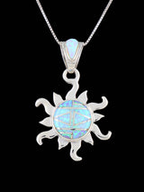 Native American Sterling Silver Opalite Inlay Sun Pendant