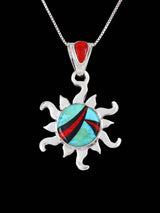 Navajo Sterling Silver Turquoise and Opalite Inlay Sun Pendant