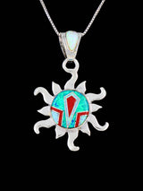 Native American Sterling Silver Opalite Inlay Sun Pendant
