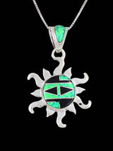 Native American Black Jade and Opalite Inlay Sun Pendant