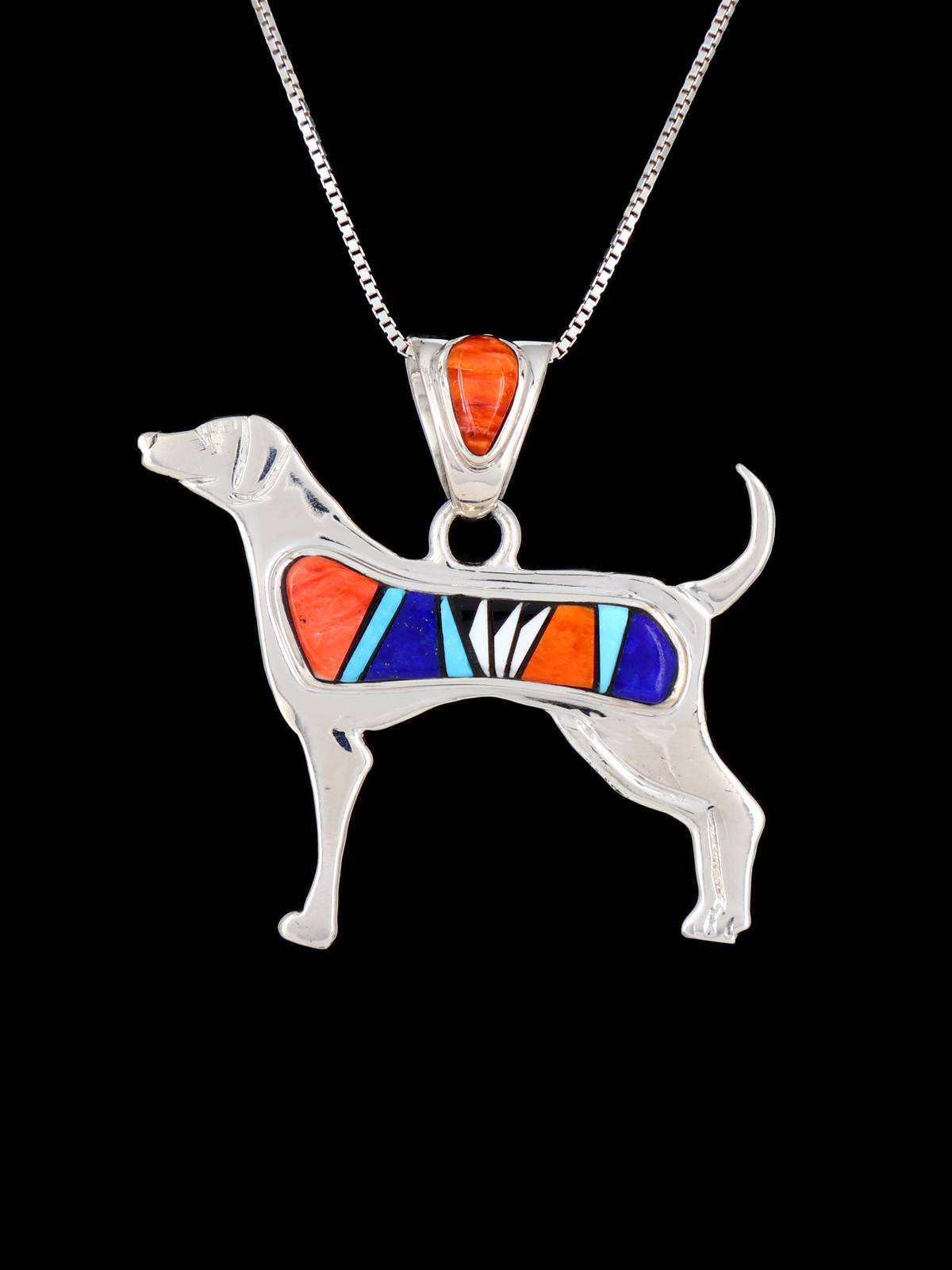 Native American Multi Stone Inlay Dog Pendant