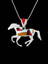 Navajo Sterling Silver Multistone Inlay Horse Pendant