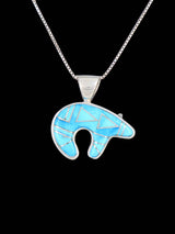 Navajo Inlay Turquoise Sterling Silver Reversible Bear Pendant