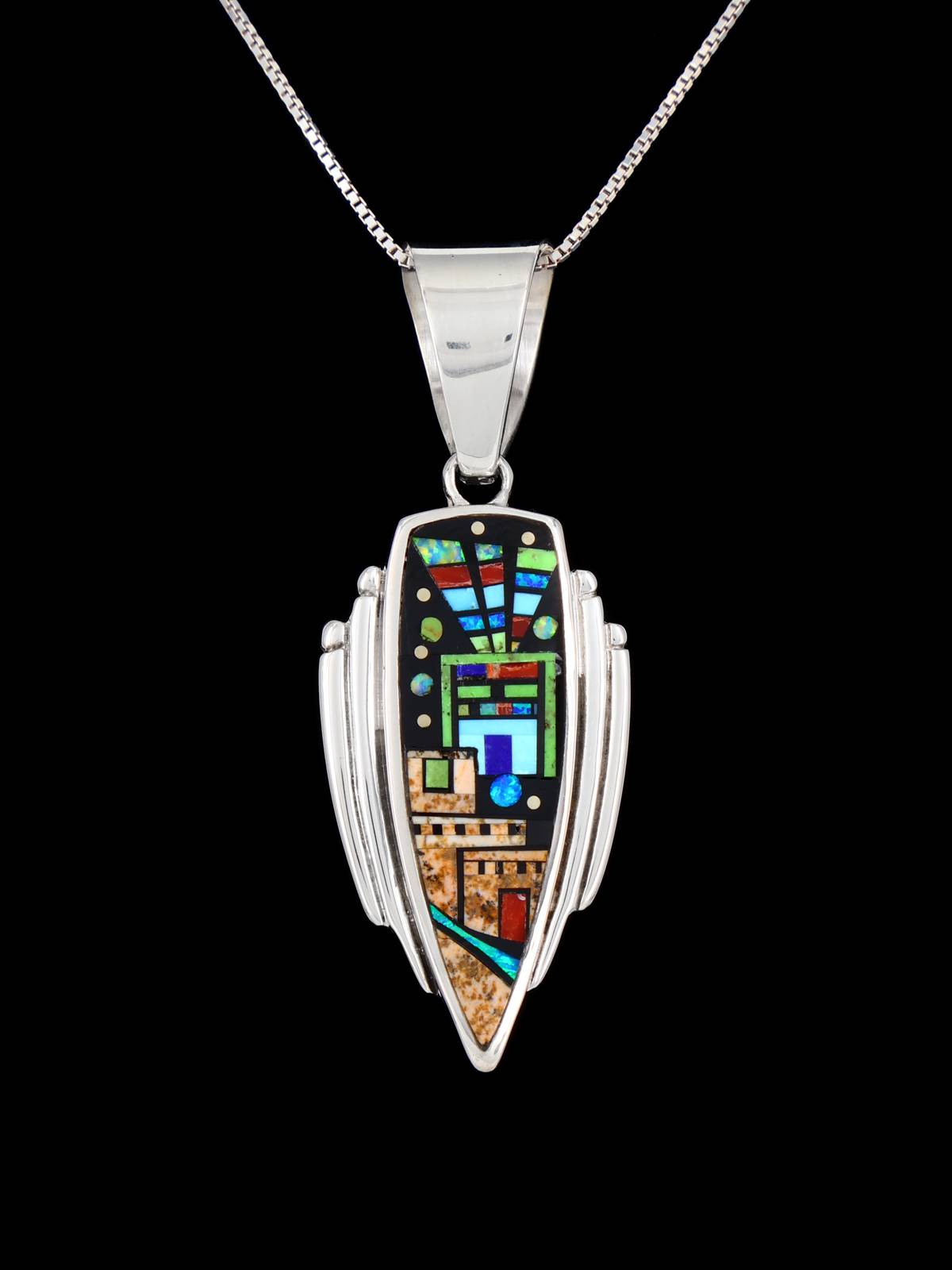Navajo Sterling Silver Night Sky Yei Inlay Pendant