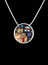 Navajo Kingman Turquoise Cobblestone Inlay Naja Pendentif en argent sterling