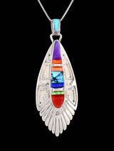 Navajo Turquoise and Coral Cobblestone Inlay Pendant