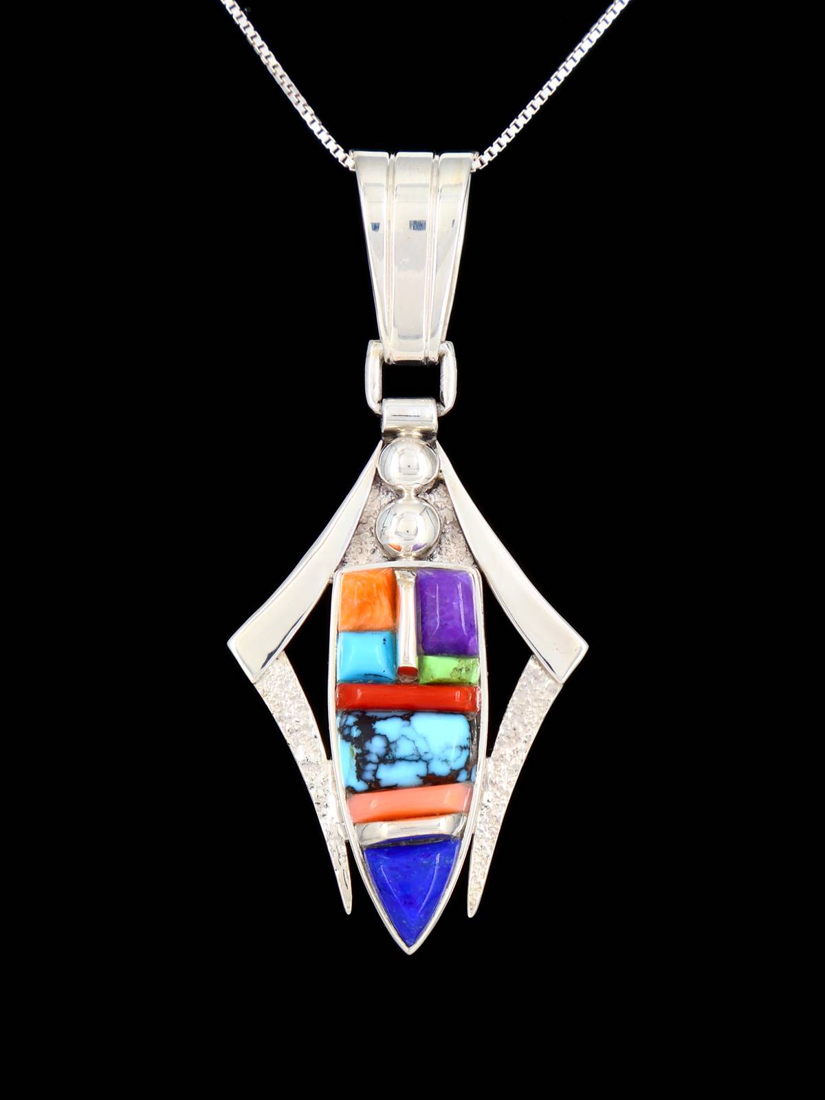 Navajo Turquoise and Coral Cobblestone Inlay Pendant