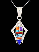 Navajo Turquoise and Coral Cobblestone Inlay Pendant