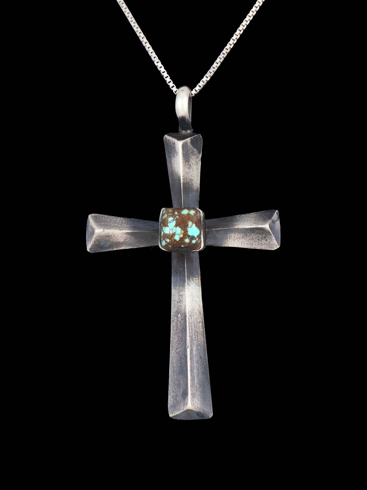 Colgante de cruz de arena navajo turquesa de plata de ley