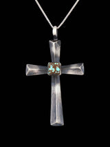 Colgante de cruz de arena navajo turquesa de plata de ley