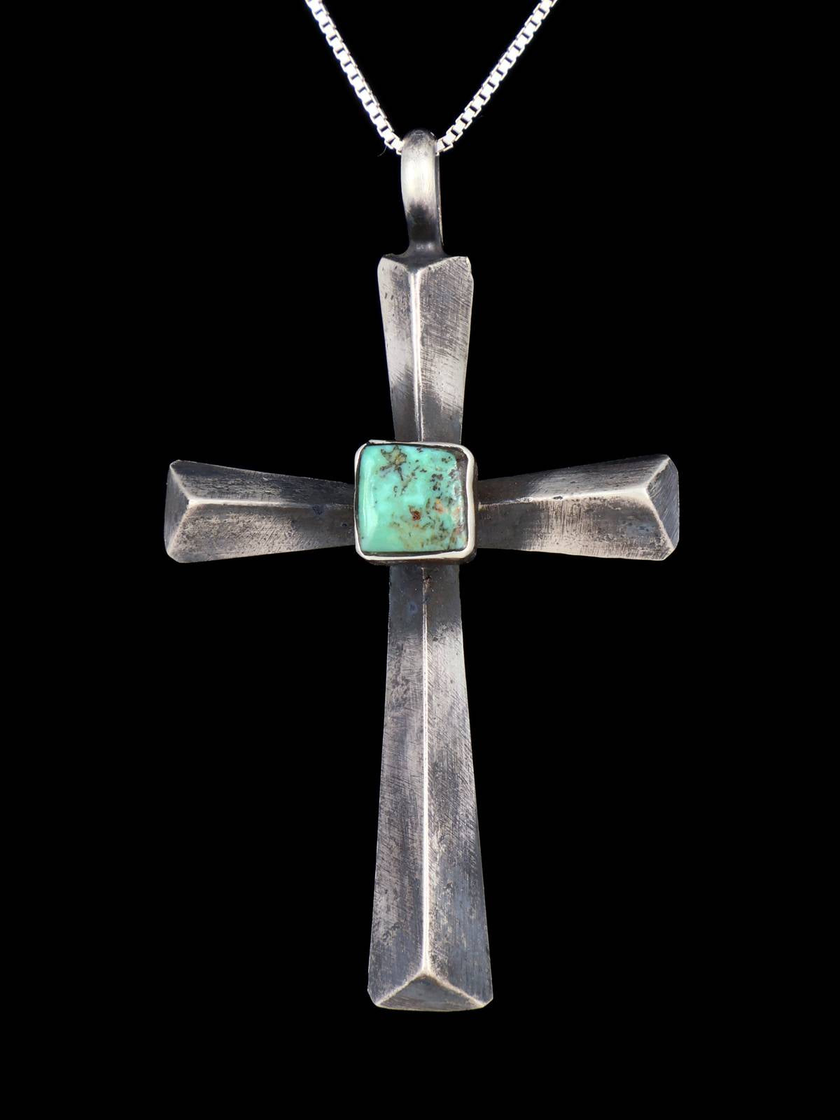 Colgante de cruz de arena navajo turquesa de plata de ley