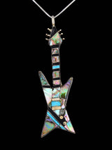 Native American Jewelry Zuni Inlay Guitar Pendant