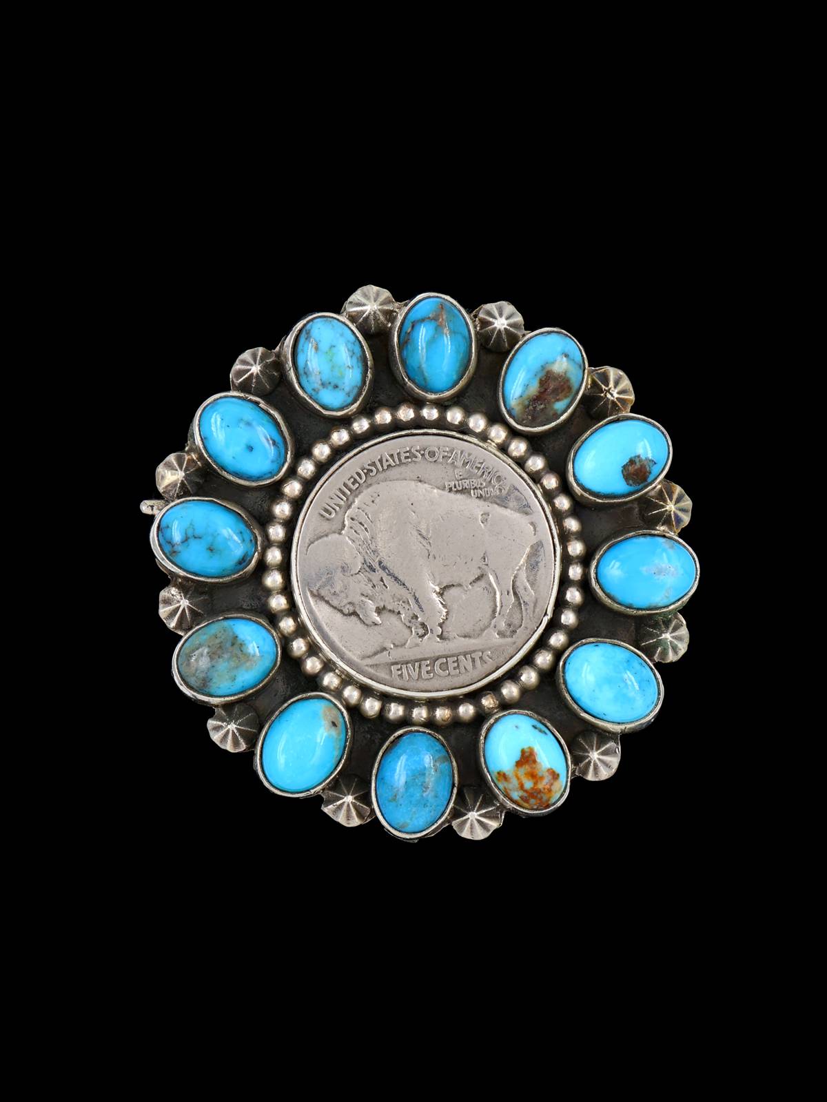 Native American Jewelry Turquoise Coin Pin Pendant