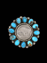 Native American Jewelry Turquoise Coin Pin Pendant