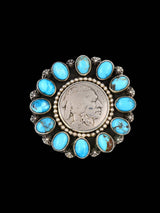Native American Jewelry Turquoise Coin Pin Pendant