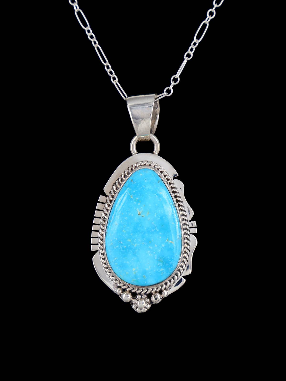 Native American Jewelry Sterling Silver Kingman Turquoise Pendant
