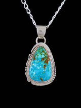 Native American Jewelry Sterling Silver Kingman Turquoise Pendant