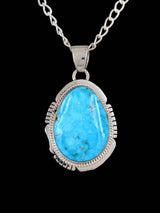 Native American Jewelry Sterling Silver Kingman Turquoise Pendant