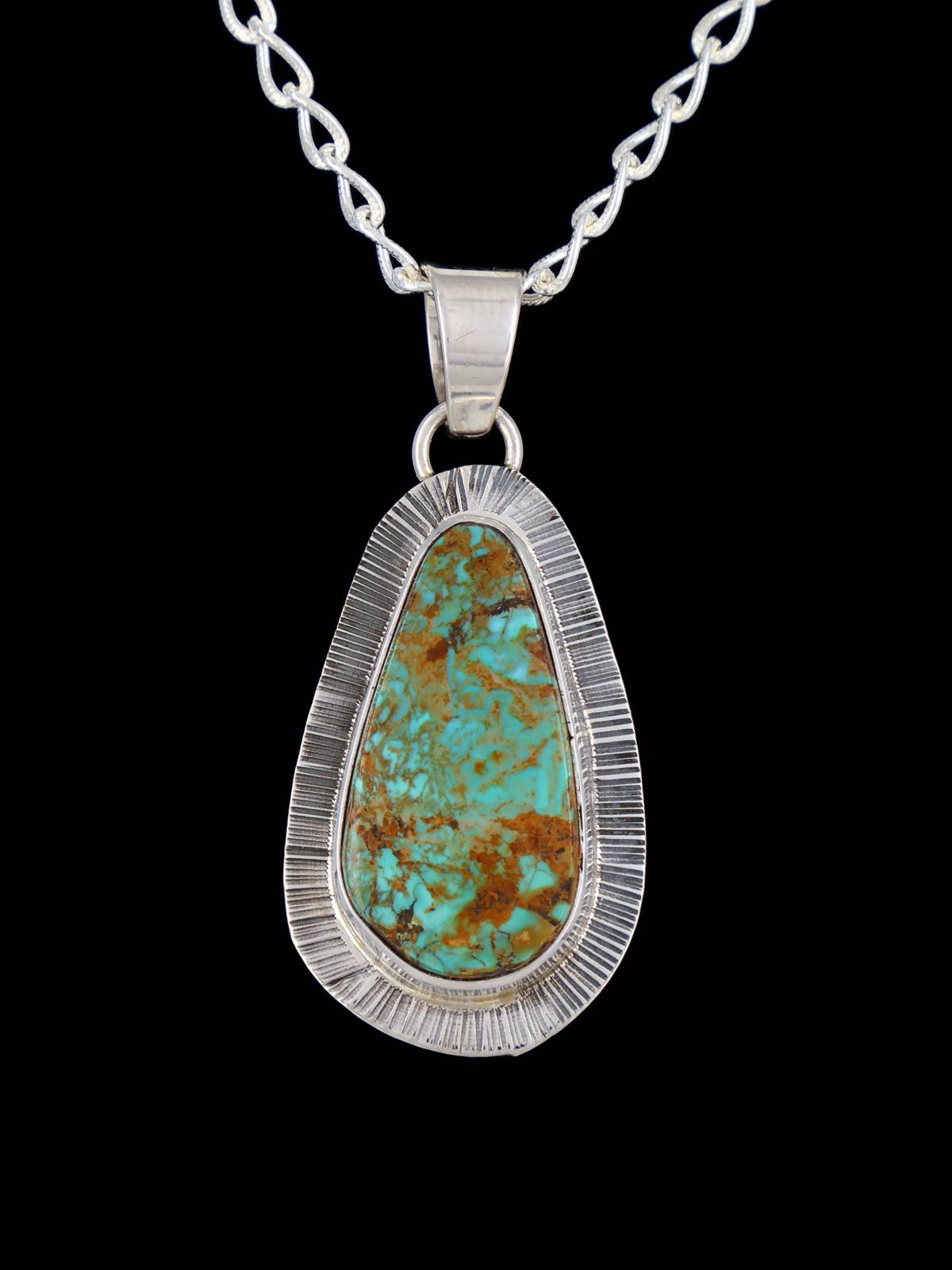 Native American Jewelry Sterling Silver #8 Turquoise Pendant