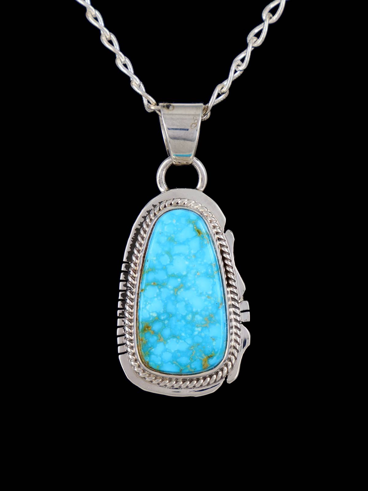 Native American Jewelry Sterling Silver Kingman Turquoise Pendant