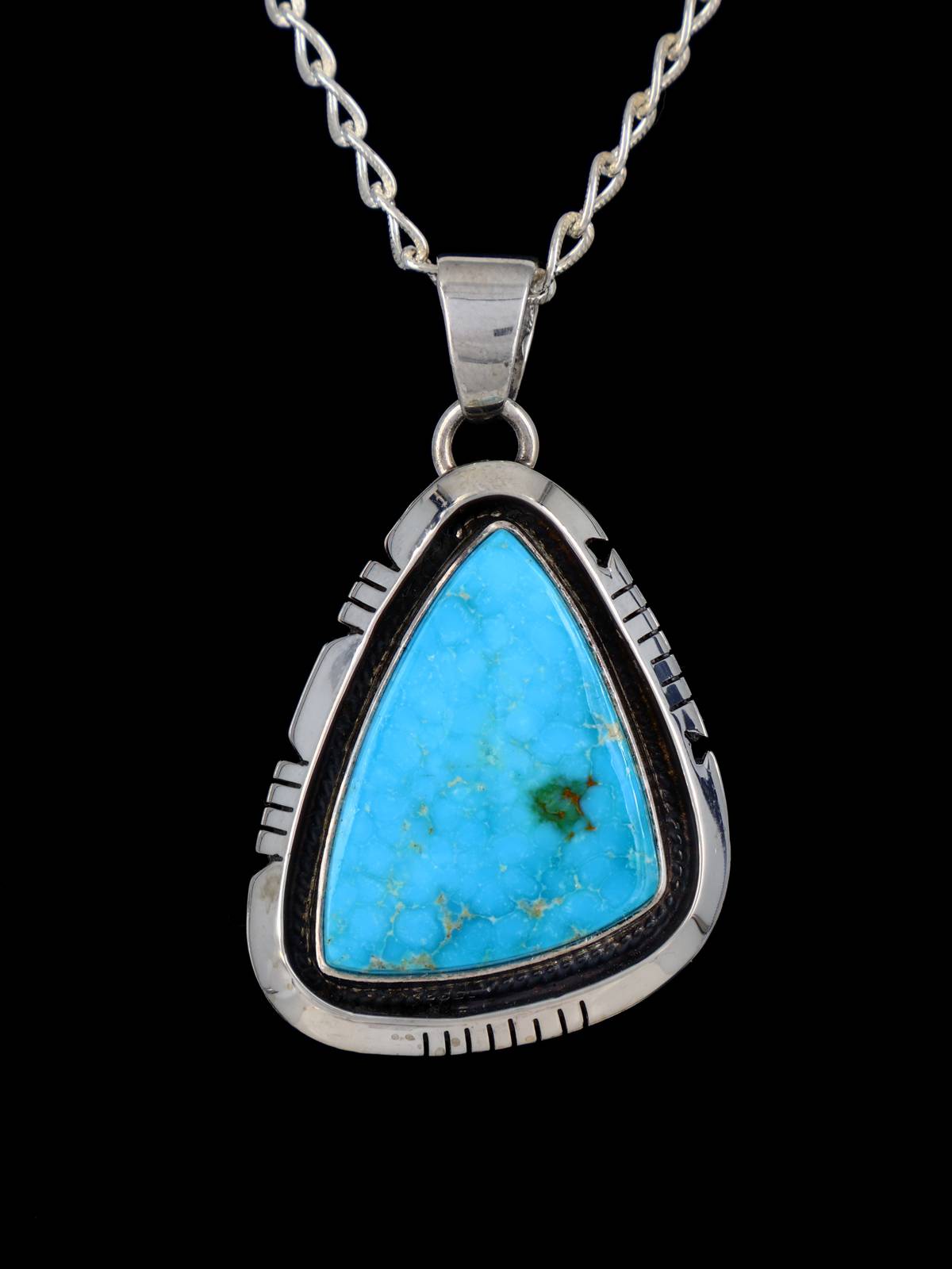 Native American Jewelry Sterling Silver Kingman Turquoise Pendant