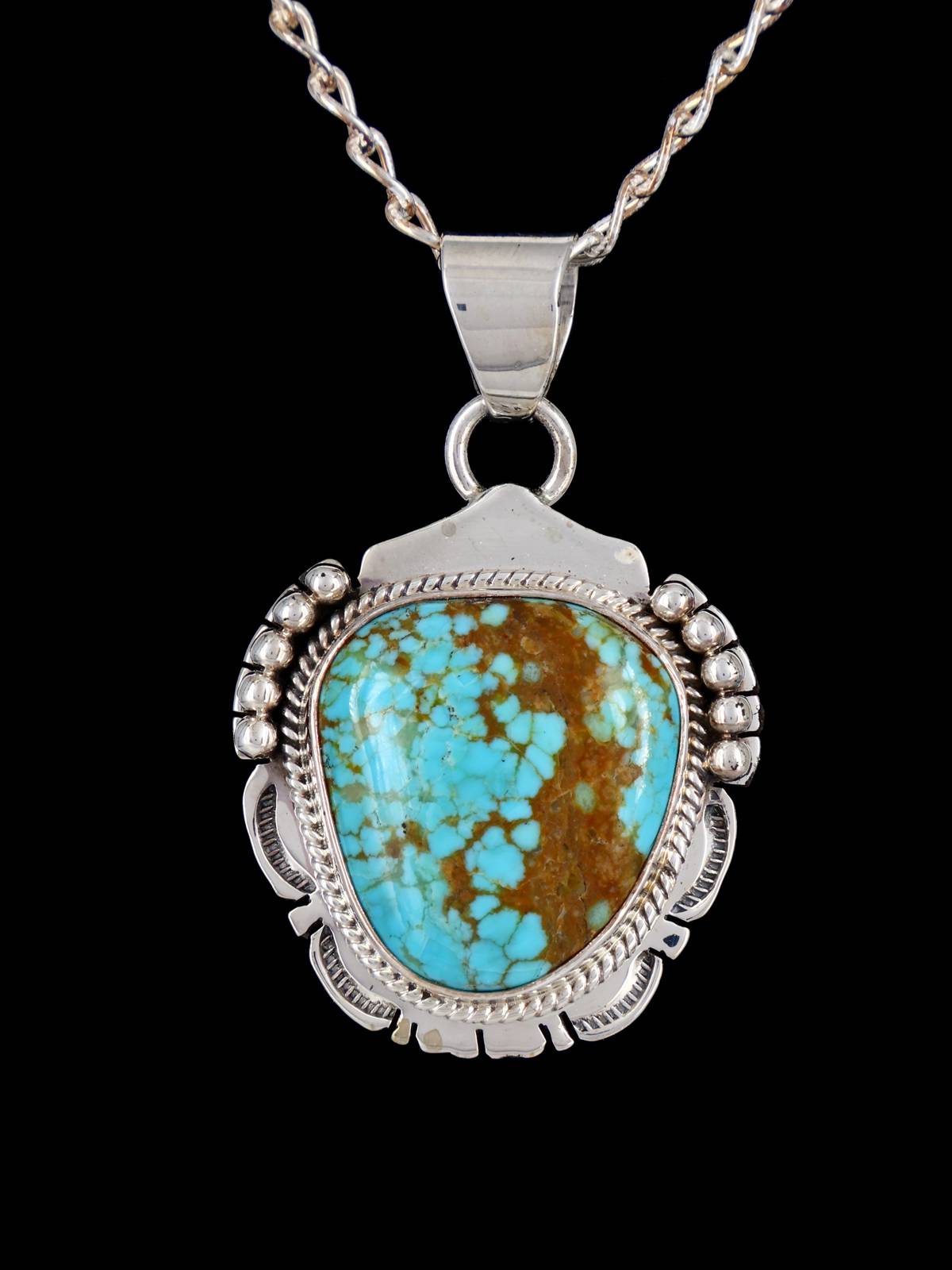 Native American Jewelry Sterling Silver Kingman Turquoise Pendant