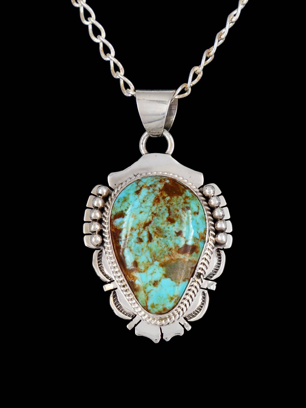 Native American Jewelry Sterling Silver Tyrone Turquoise Pendant