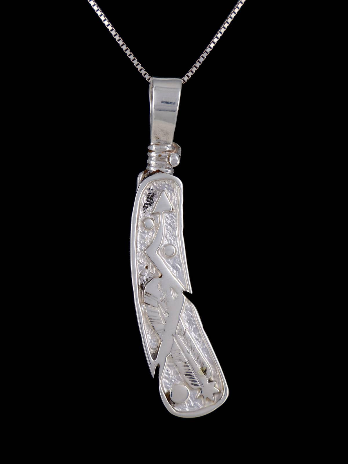 Navajo Sterling Silver Reversible Multistone Inlay Feather Pendant