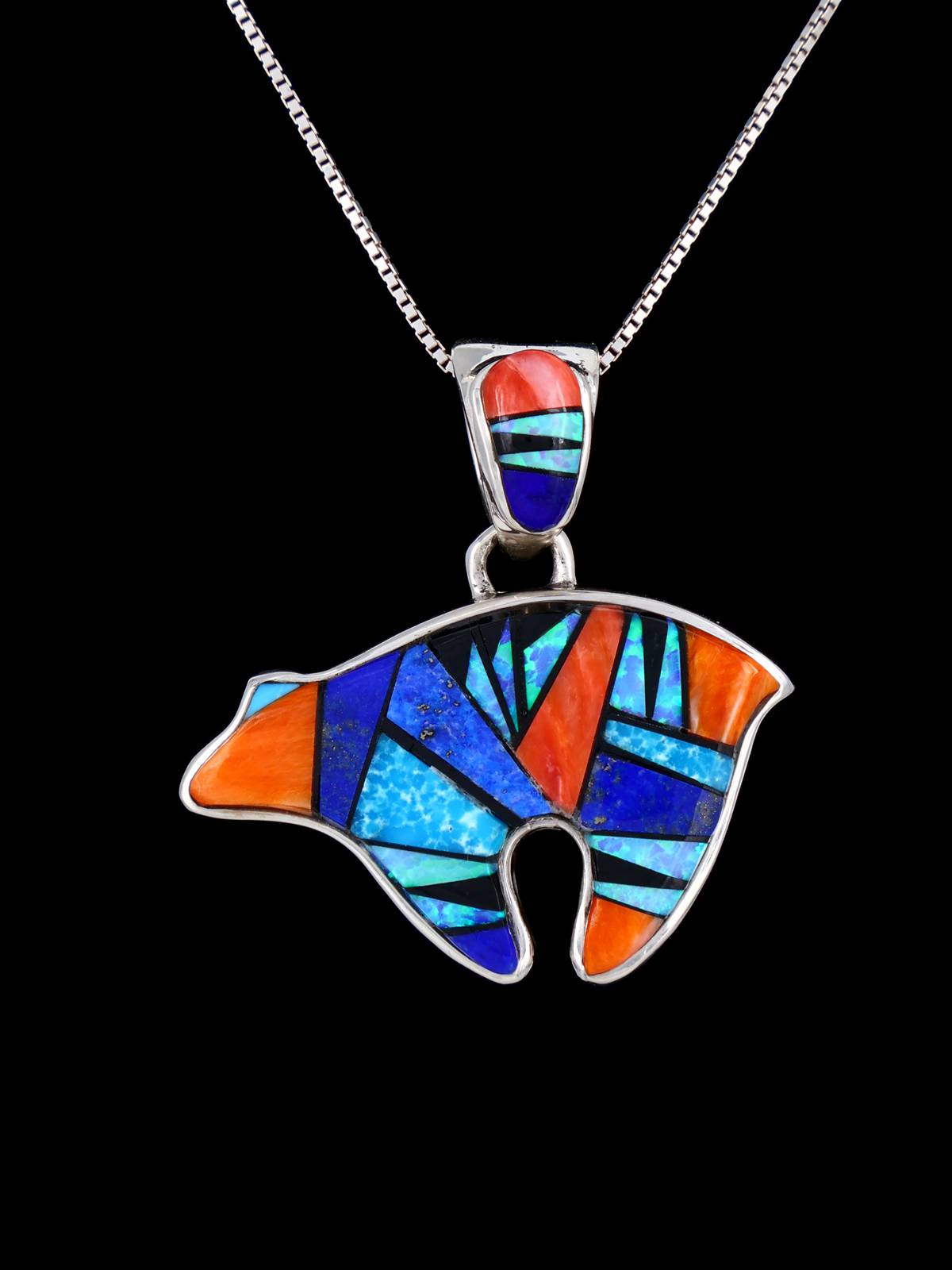 Native American Inlay Reversible Lapis and Spiny Oyster Bear Pendant