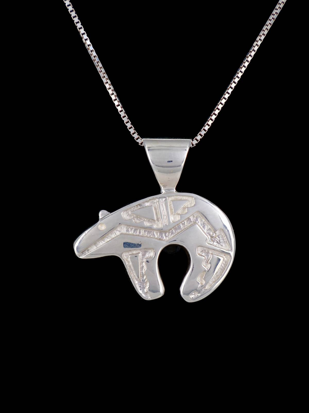 Navajo Inlay Turquoise Sterling Silver Reversible Bear Pendant