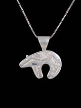 Navajo Inlay Turquoise Sterling Silver Reversible Bear Pendant