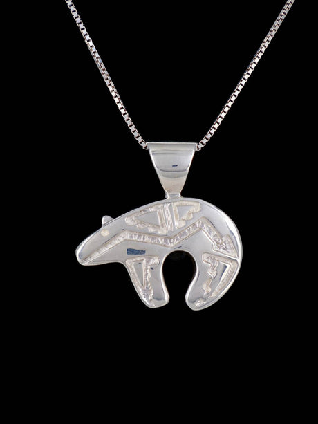 Navajo Inlay Turquoise Sterling Silver Reversible Bear Pendant