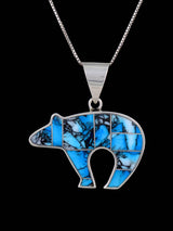 Native American Sterling Silver Blue Ice Inlay Medicine Bear Pendant