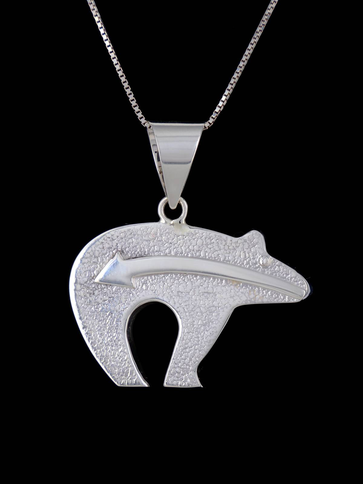 Native American Sterling Silver Blue Ice Inlay Medicine Bear Pendant