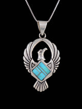 Navajo Sterling Silver Turquoise Thunderbird Inlay Pendant