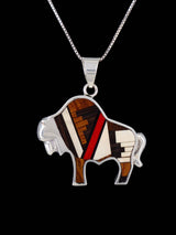 Native American Wooden Inlay Bison Pendant