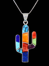 Native American Multistone Inlay Cactus Pendant