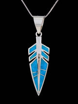 Native American Sterling Silver Turqoise Inlay Feather Pendant