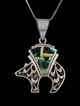 Navajo Sterling Silver New Lander Variscite Inlay Bear Pendant