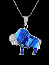 Native American Lapis and Opalite Inlay Bison Pendant