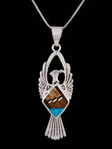 Navajo Sterling Silver Turquoise and Wood Thunderbird Inlay Pendant